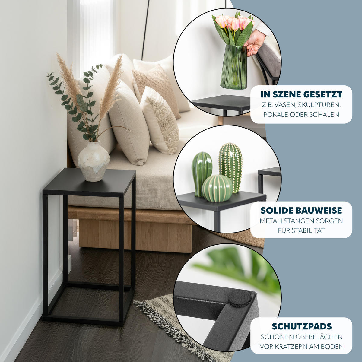 BLUMENHOCKER 4er Set, schwarz, Metall - Schwarz, Metall (30/30/45cm) - bremermann