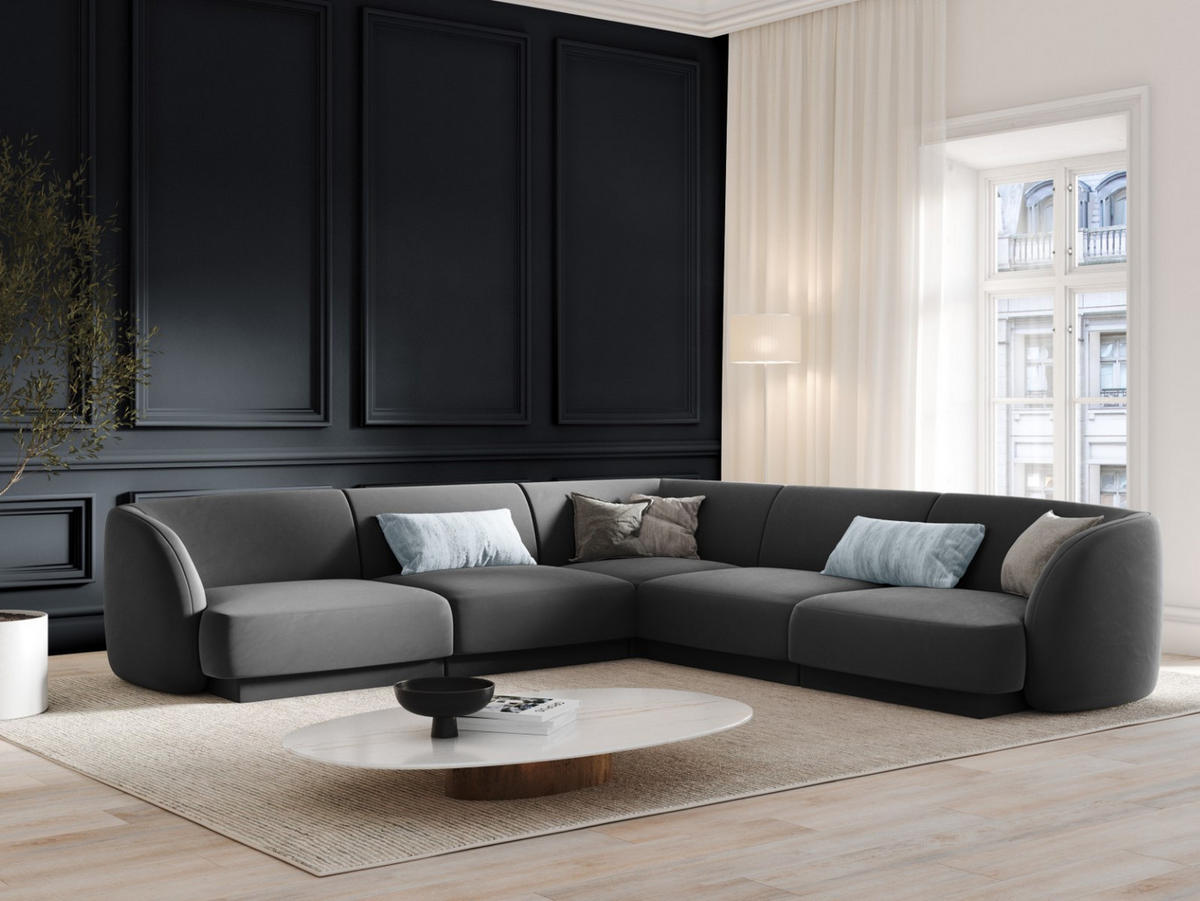 WENDBARES-ECKSOFA Miley aus Samt grau 5 Sitzplätze - Grau, Textil (255/255cm) - Micadoni