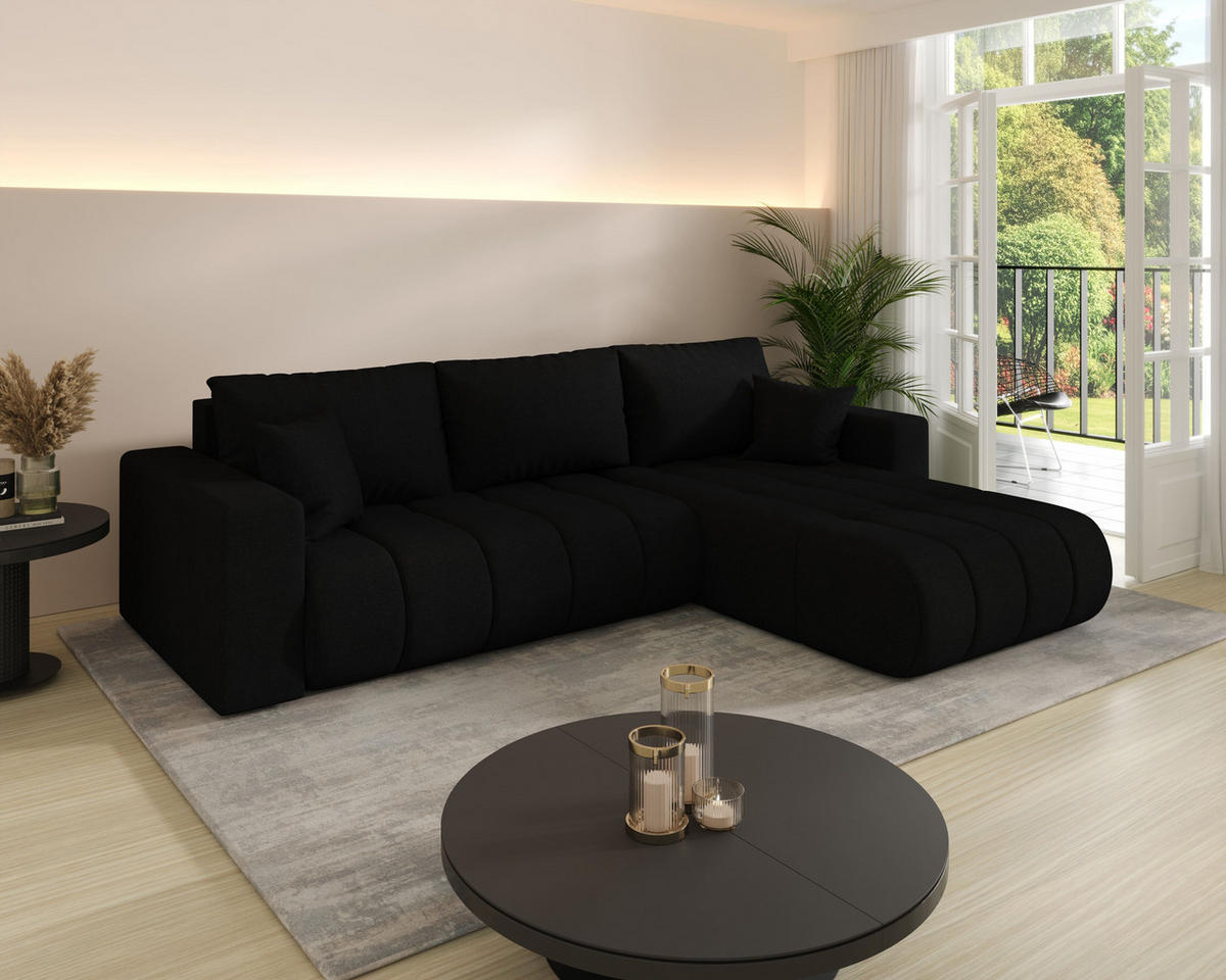 ECKSOFA ARDEN Samt SCHWARZ L - Rechts - Schwarz, Textil (280/175cm) - Luxkor24