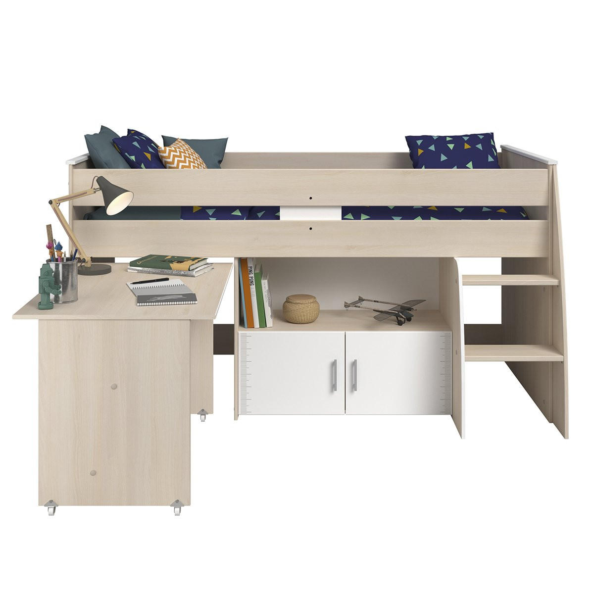 HOCHBETT mit Schreibtisch, Schlafplatz 90x200 cm - Charly - Apfelbaumfarben, Holzwerkstoff (90/200cm) - Calicosy