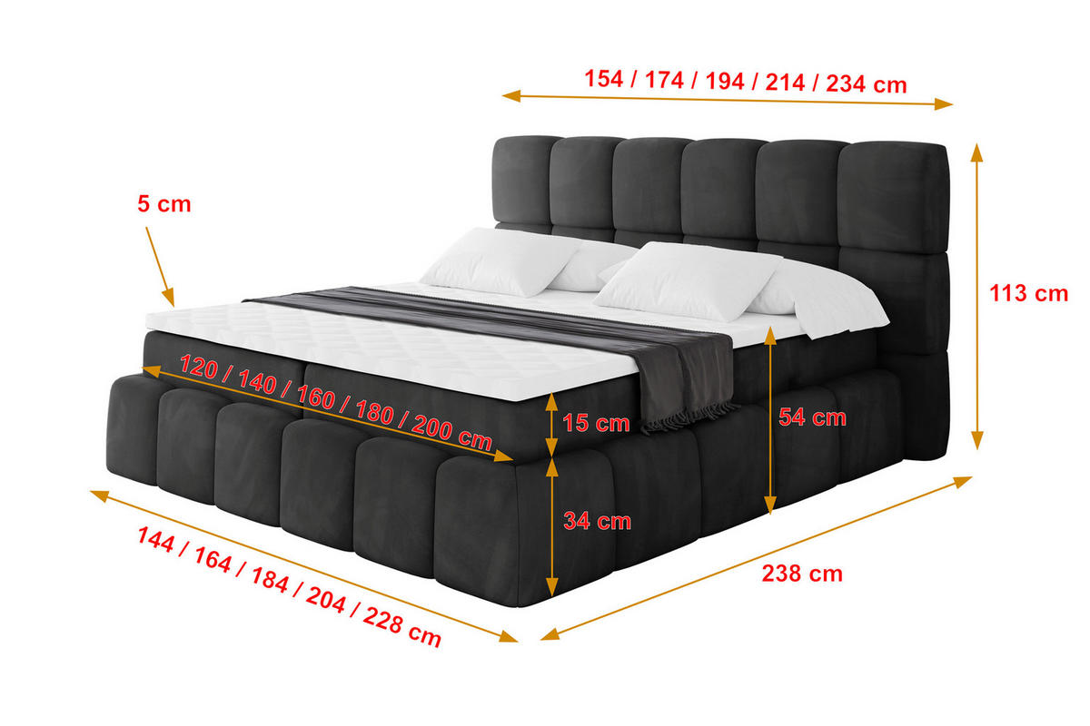 BOXBETT - AURI-H3 - 160x200 Schwarz Casablanca - Schwarz, Holzwerkstoff (160/200cm) - ALTDECOR