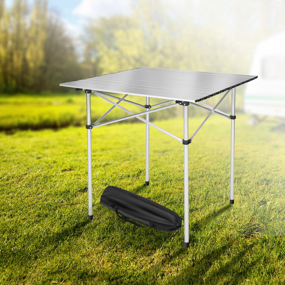 CAMPINGTISCH ,70 x 70 x 70 cm,grau - Grau, Metall (70/70/70cm) - tectake