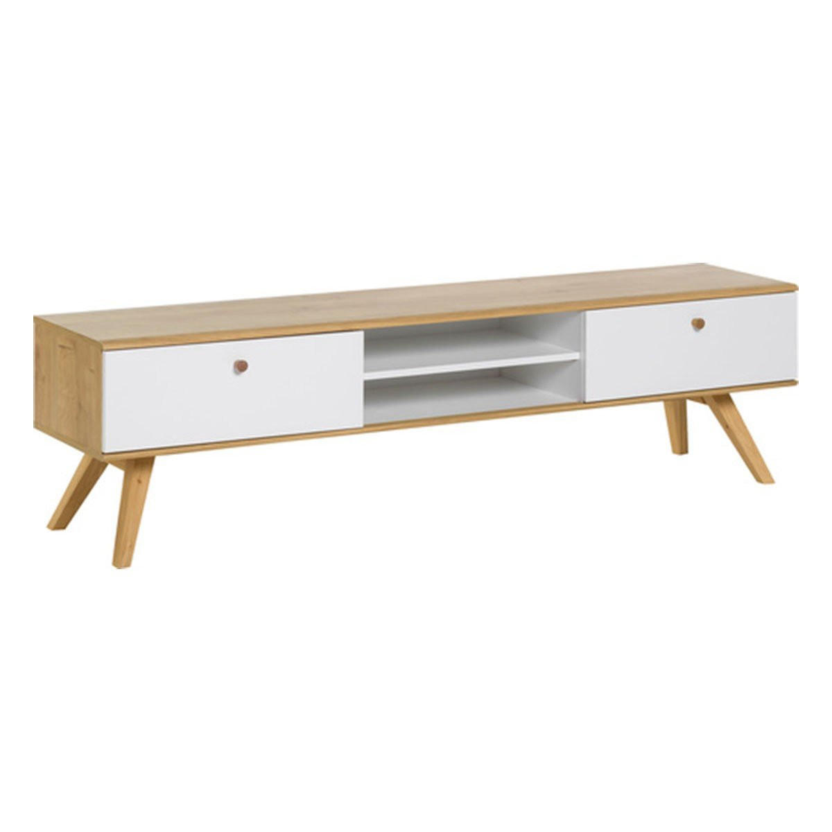 TV-MÖBEL mit 2 Schubladen und zentraler Nische - Nature - Weiß, Holzwerkstoff (40/50/179.5cm) - Calicosy