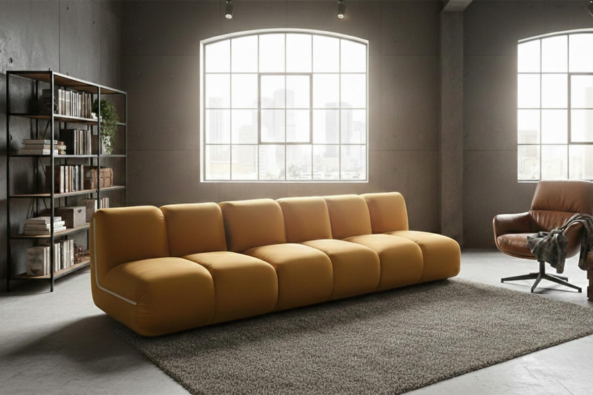 MODULSOFA LAYLA Gelb Velvet - Gelb/Schwarz, Buchenholz/Textil (274/74/99cm) - KAWOLA
