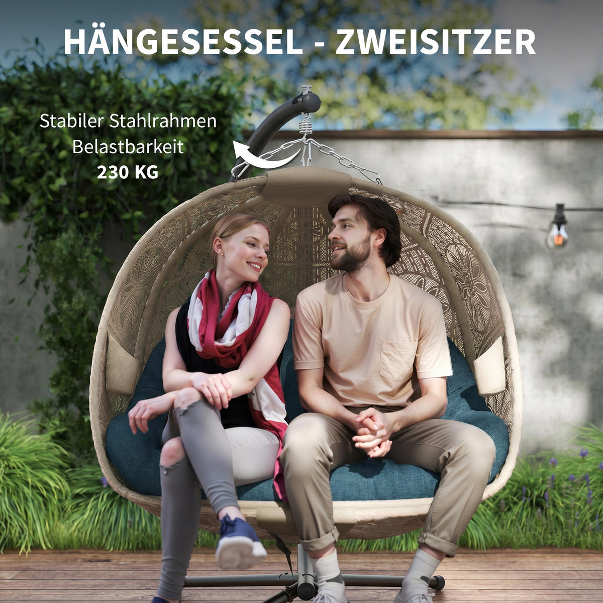 ZÁVĚSNÉ KŘESLO, ocel, polyester, černá - černá/písková barva, kov/plast (126/172/132cm) - Outsunny