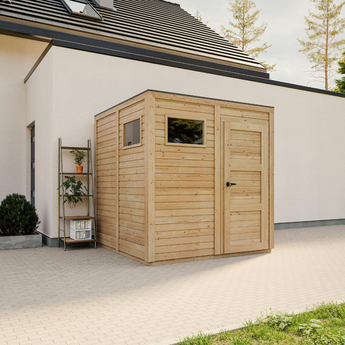 GARTENHAUS Holz 4,20 m², 208/216/202 cm, mit imprägniertem Boden, M325F2+M325G - Beige, Holz (208/216/202cm) - Timbela