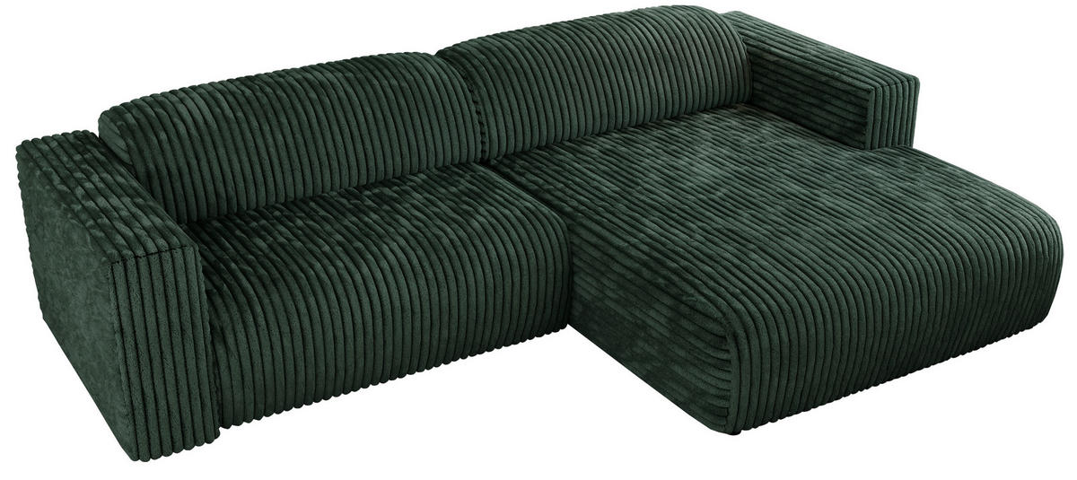 ECKSOFA PASADENA Grün Cord - Rechts Seite - Schwarz/Grün, Kunststoff/Textil (180/288cm) - MKS