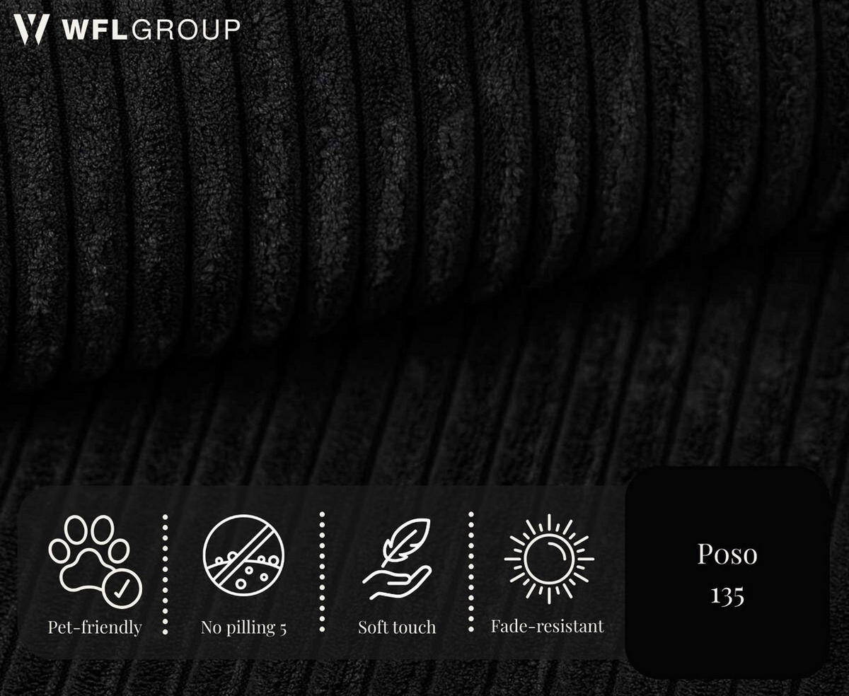 ECKSOFA Liv mit Schlaffunktion & Bettkasten in Cordstoff Schwarz, Universell 260/154/86 cm - Schwarz, Kunststoff/Textil (260/154cm) - WFL GROUP
