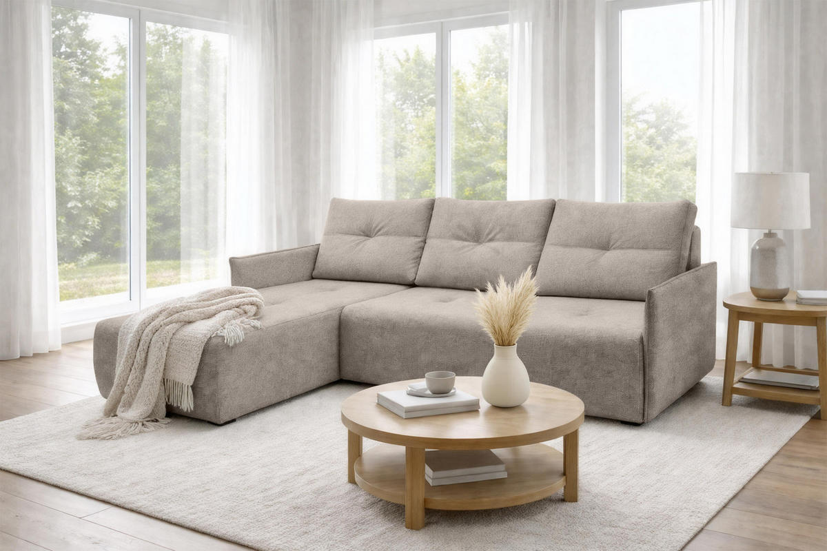ECKSOFA L Form Damascus Hellbraun 212/143/88 cm Links mit Schlaffunktion - Hellbraun/Schwarz, Kunststoff/Textil (143/212cm) - AX Living