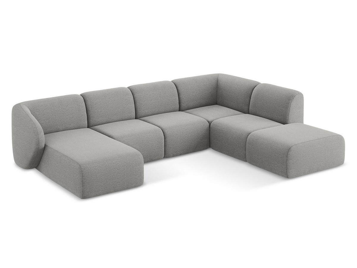 WOHNLANDSCHAFT Bouclé Stoff Grau - Hellgrau/Schwarz, Holzwerkstoff/Kunststoff (325/75/236cm) - Makamii