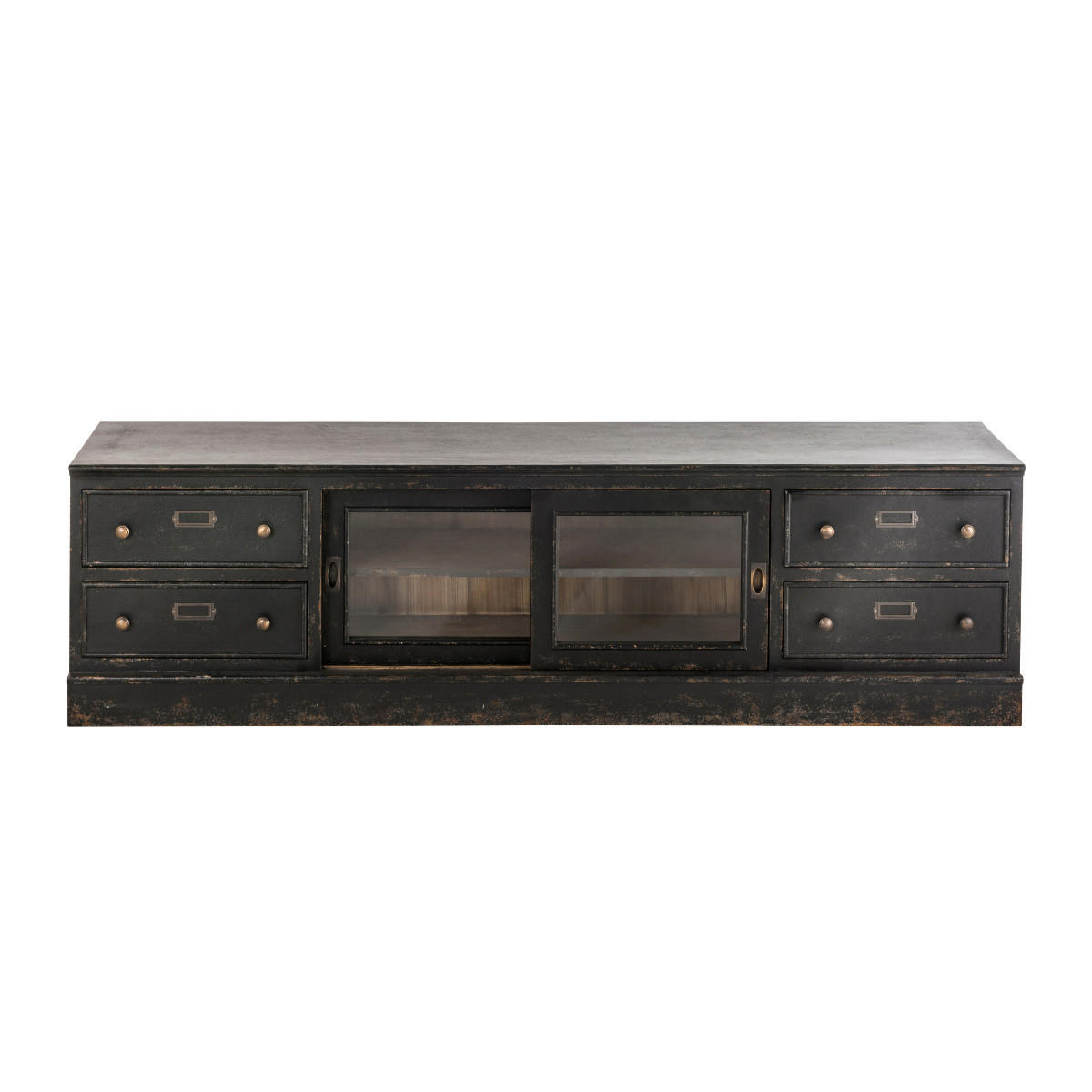 TV-MÖBEL aus massivholz und glas - amsterdam 180/45/50 cm - Schwarz, Holz (45/50/180cm) - Signature