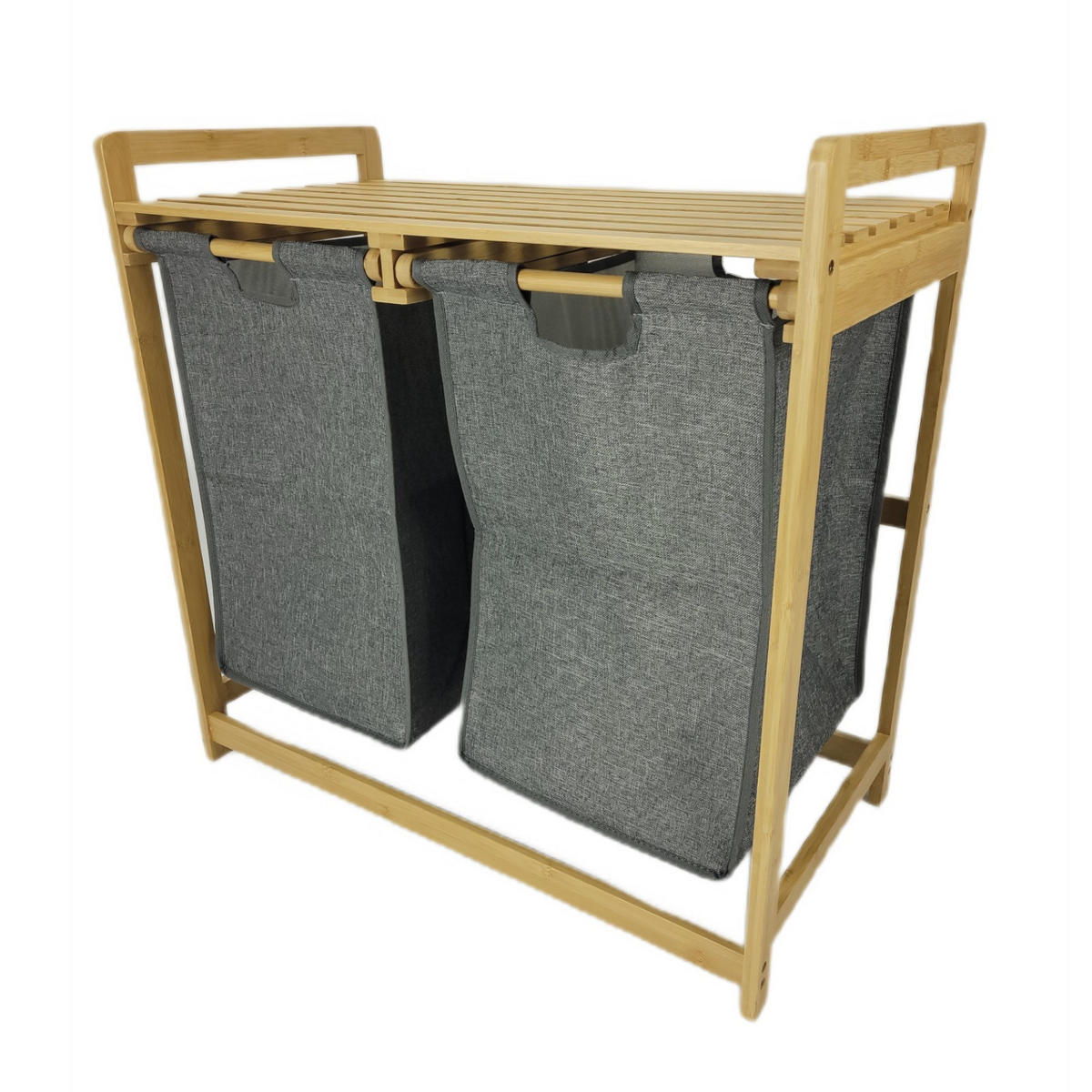 WÄSCHEKORB Bambus Textil Dunkelgrau Naturfarben 2 Kammern 70x35x68 cm - Dunkelgrau/Naturfarben, Holz/Textil (70/68/36.5cm) - Begryf