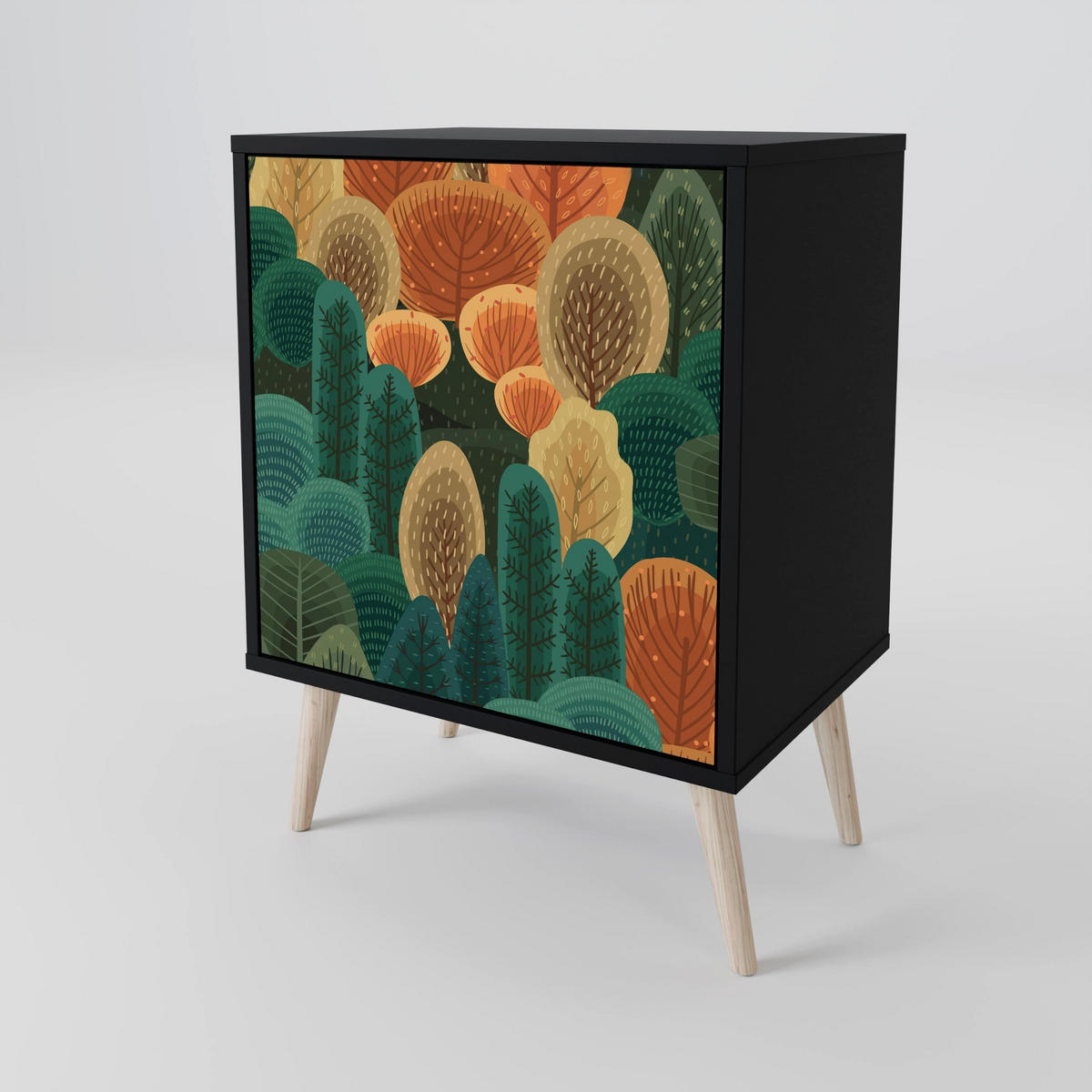 SIDEBOARD AUTUMN KALEIDOSCOPE, Schwarz, 57,5x42x70,5 cm, Schwarze Metall-Sternfüße - Multicolor/Schwarz, Holzwerkstoff/Metall (57.5/70.5/42cm) - SpaceRebels