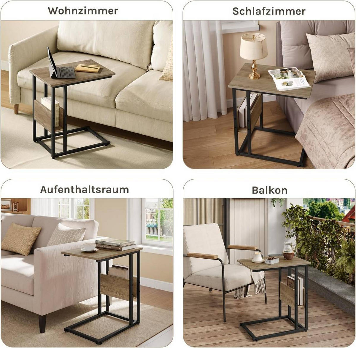 BEISTELLTISCH 55x36x59,5cm(BxTxH), Graue Holzoptik - Schwarz/Sonoma Eiche, Holzwerkstoff/Metall (36/55/59.5cm) - Woltu