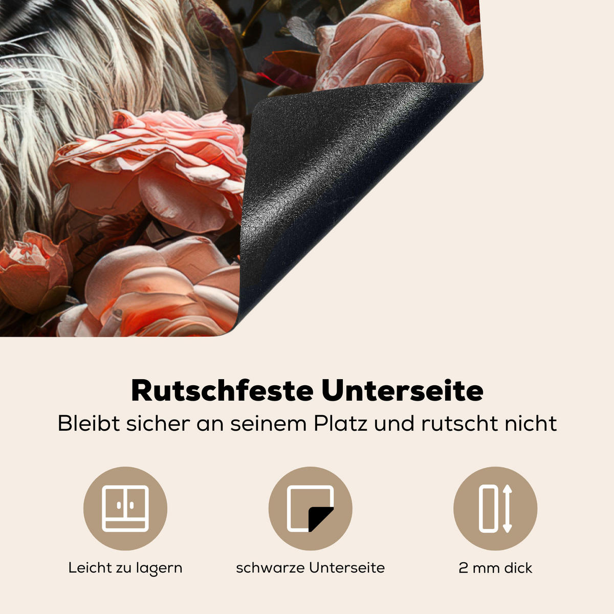 HERDABDECKPLATTE Tiger - Tier - Natur - Floral - Botanisch Ceranfeldabdeckung 85x52 cm - Orange, Kunststoff (85/52/0.2cm) - MuchoWow