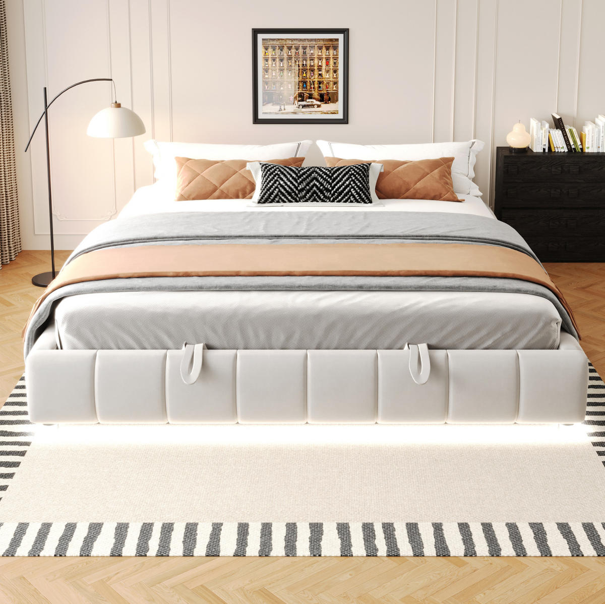 POLSTERBETT mit Stauraum 180x200 cm Beige - Beige, Metall (180/200cm) - Meubliv
