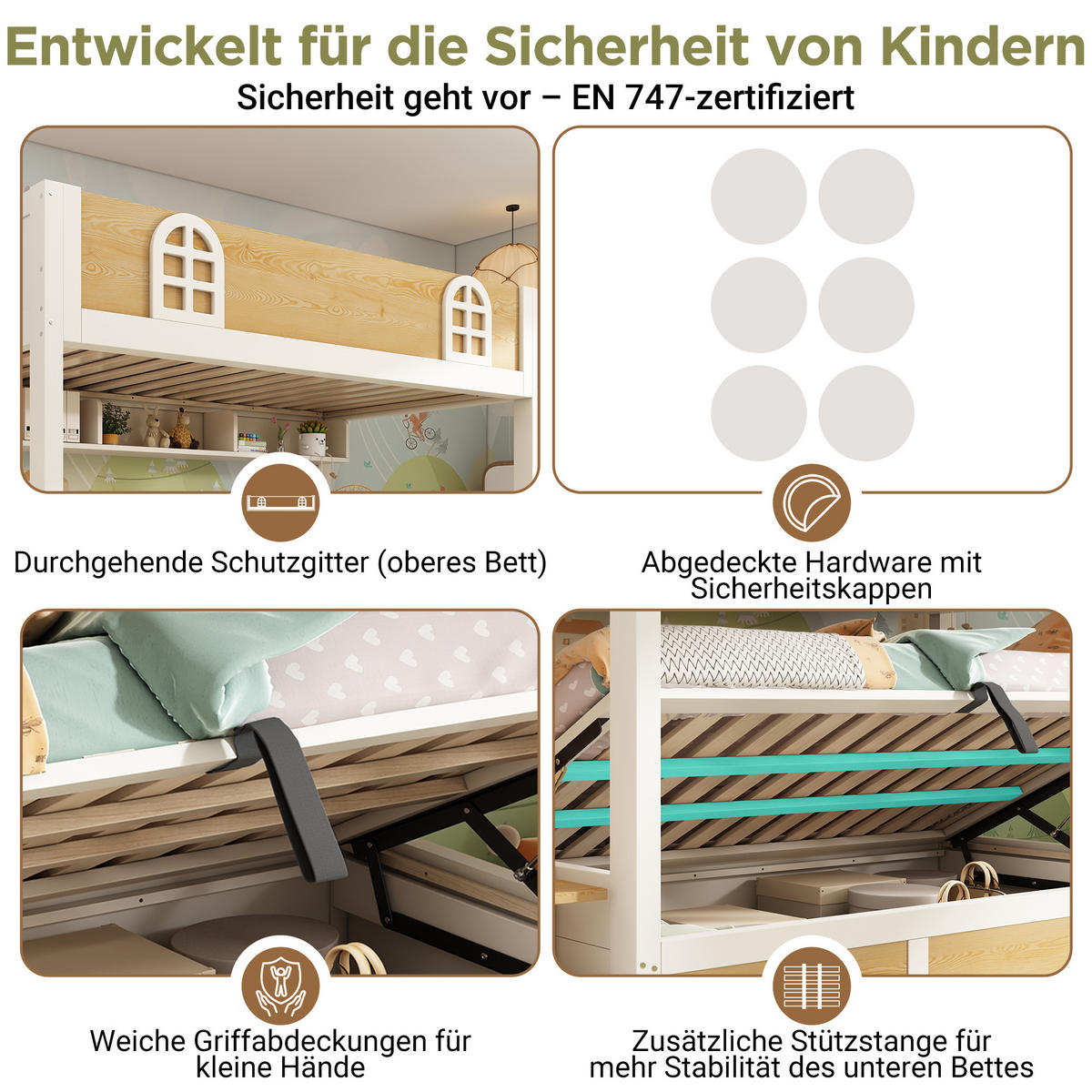 ETAGENBETT Weiß/Natur mit Treppenschrank und Stauraum - Naturfarben, Holzwerkstoff (90/200cm) - ComfortXL