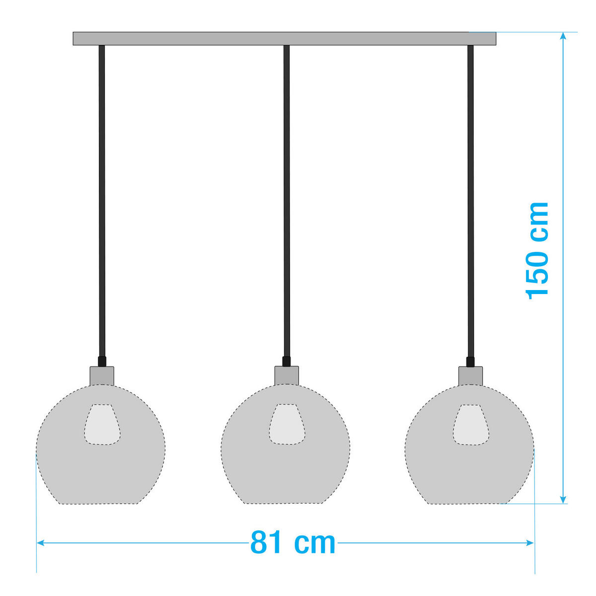 PENDELLEUCHTE - Eisen / Glas, 3-flammig - Silberfarben, Glas (20/81/150cm) - home24
