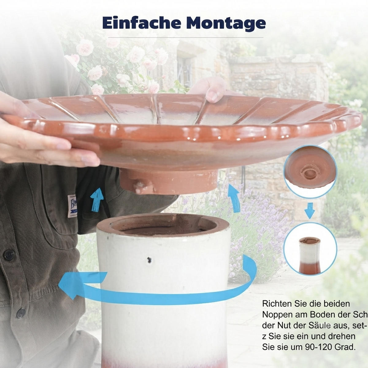 VOGELBAD mit Standfuß, Keramik Ø43/45H cm, Wetterfest, Rot - Rot, Keramik (43/45/43cm) - LVHOM