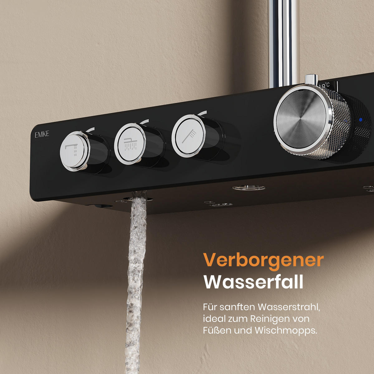 ÜBERKOPFBRAUSESET mit Thermostat Runde Überkopfbrause Vielseitig Chrom - Chromfarben, Metall (35.5/110/40cm) - EMKE