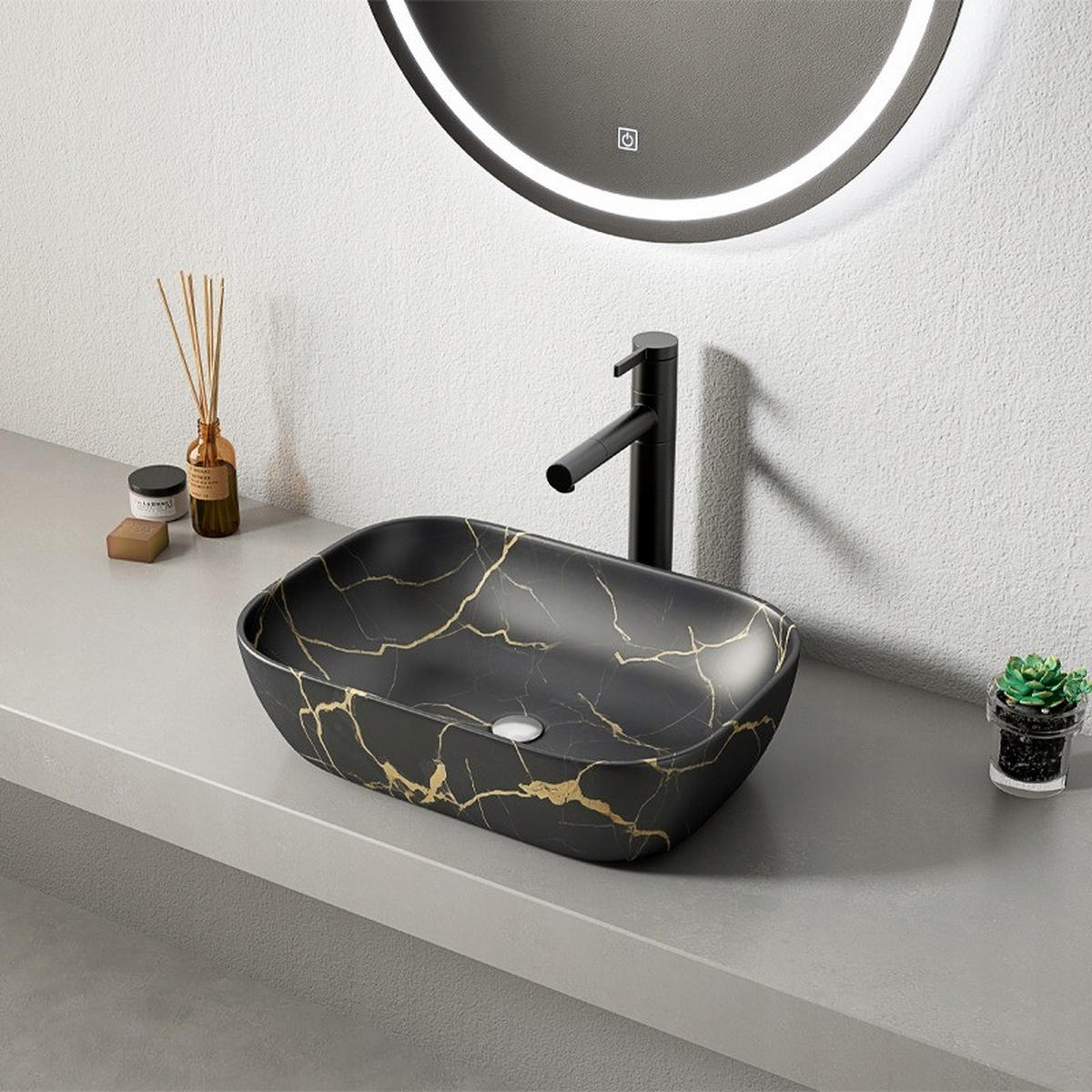 WASCHBECKEN, schwarz 46,5 x 33 cm - Schwarz, Keramik (46/13/33cm)