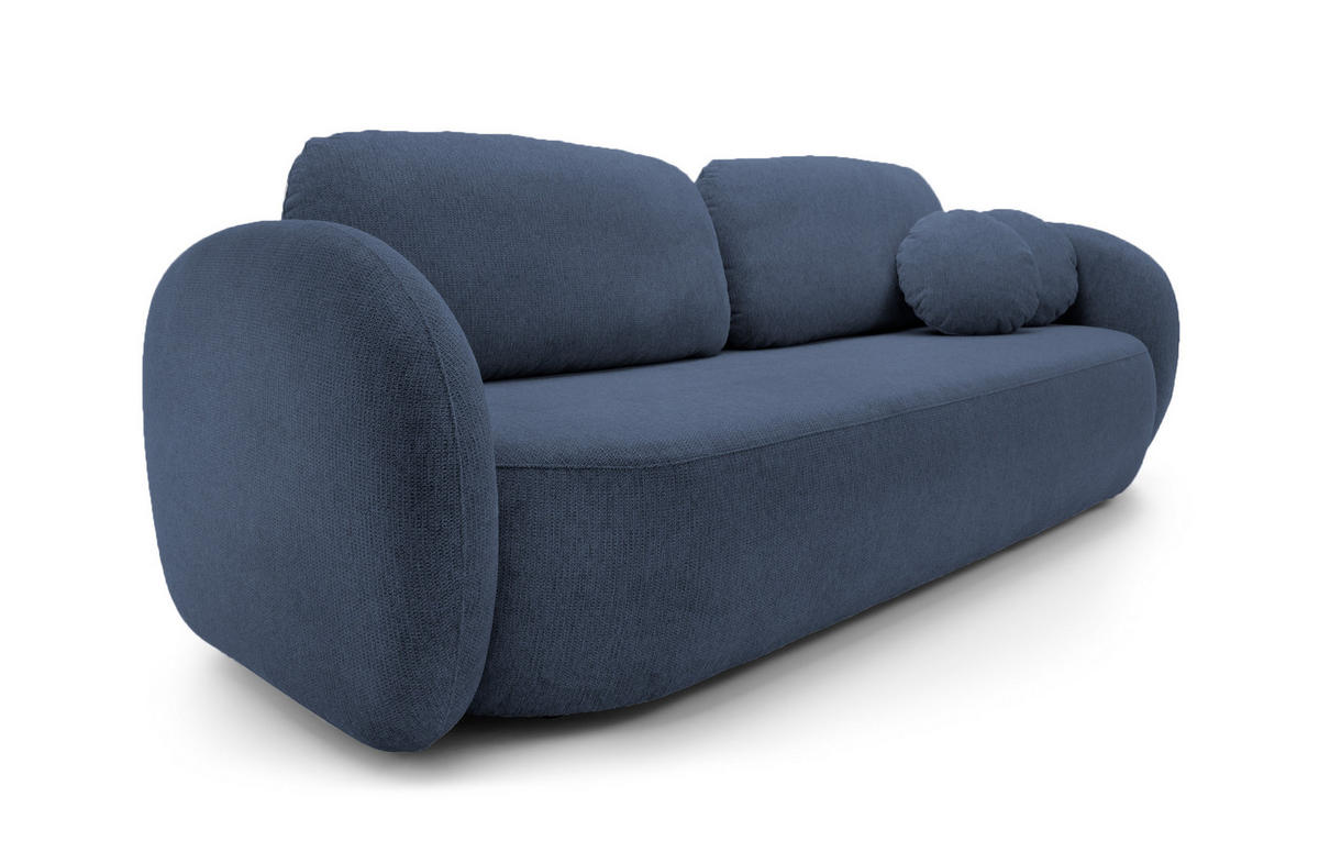 SOFA OLIO Mit Schlaffunktion Und Bettkasten, Bonell-Taschenfederung, Aragon-Stoff, lose Rückenkissen, freistehend, 238x101x86 cm Blue - Blau, Holz/Textil (238/86/101cm) - DomoHome