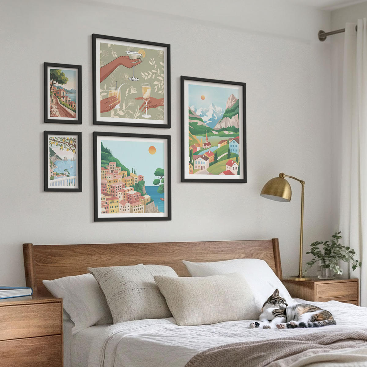 BILDER SET 5er Set - 50x50 cm & 20x30 cm & 40x60 cm Schwarzer Rahmen - Meereslandschaften, Zitrusfrüchte - Schwarz, Kunststoff (40/60cm) - TULUP