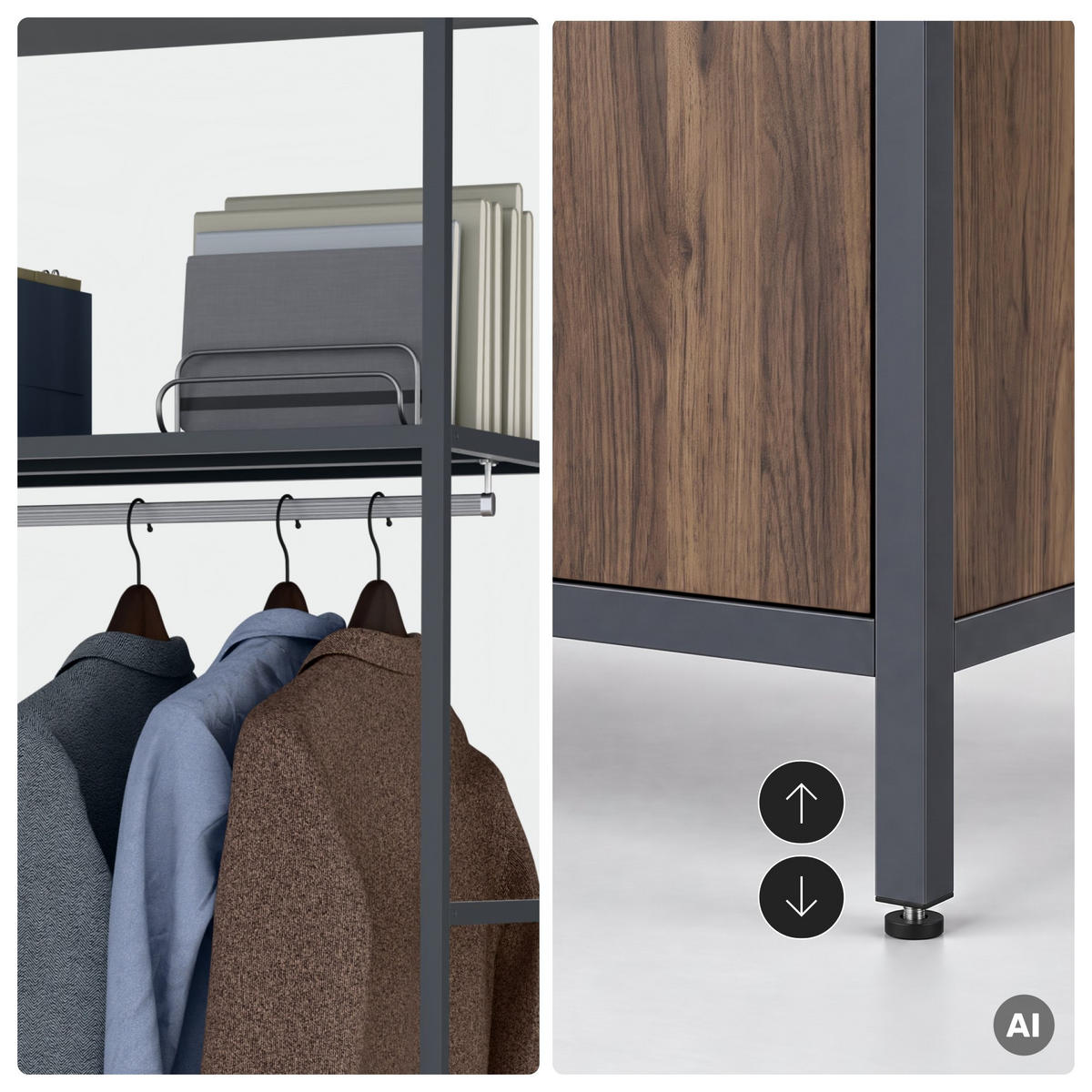 OFFENES Büroregal ARIEL 80 × 220 × 40 cm - Anthrazit/Nussbaumfarben, Metall (80/220/40cm)