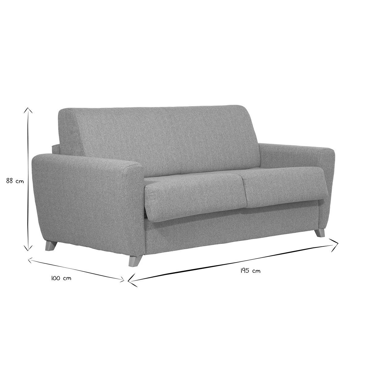 SCHLAFSOFA Skandinavisch Matratze 18 cm Hellgrauer Stoffbezug 3-Sitzer GRAHAM - Hellgrau, Textil (100/88/195cm) - Miliboo