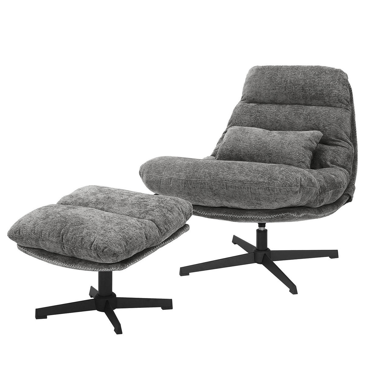 RELAXSESSEL - Chenille - Schwarz/Grau, Textil (84/88/94cm) - home24