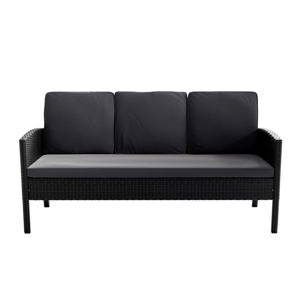 SITZGRUPPE Turin schwarz Polyrattan inkl. Abdeckung - Schwarz, Kunststoff - Juskys