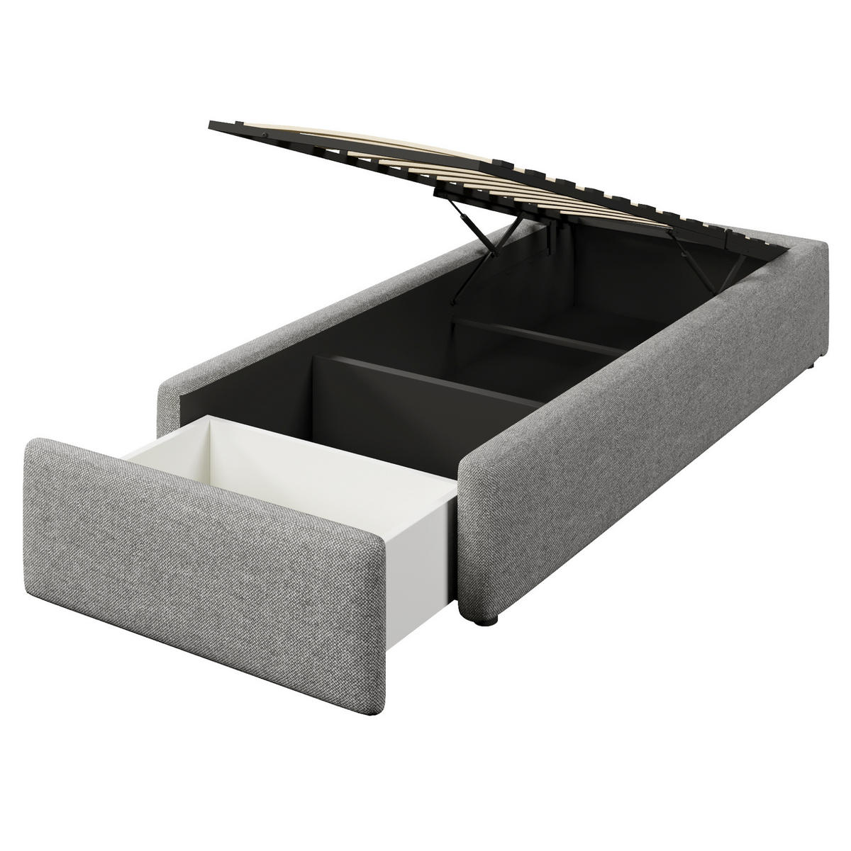 POLSTERBETT 90/200 cm Grau mit Hydraulik und Schublade ohne Matratze - Grau, Textil (90/200cm) - MIVRAY