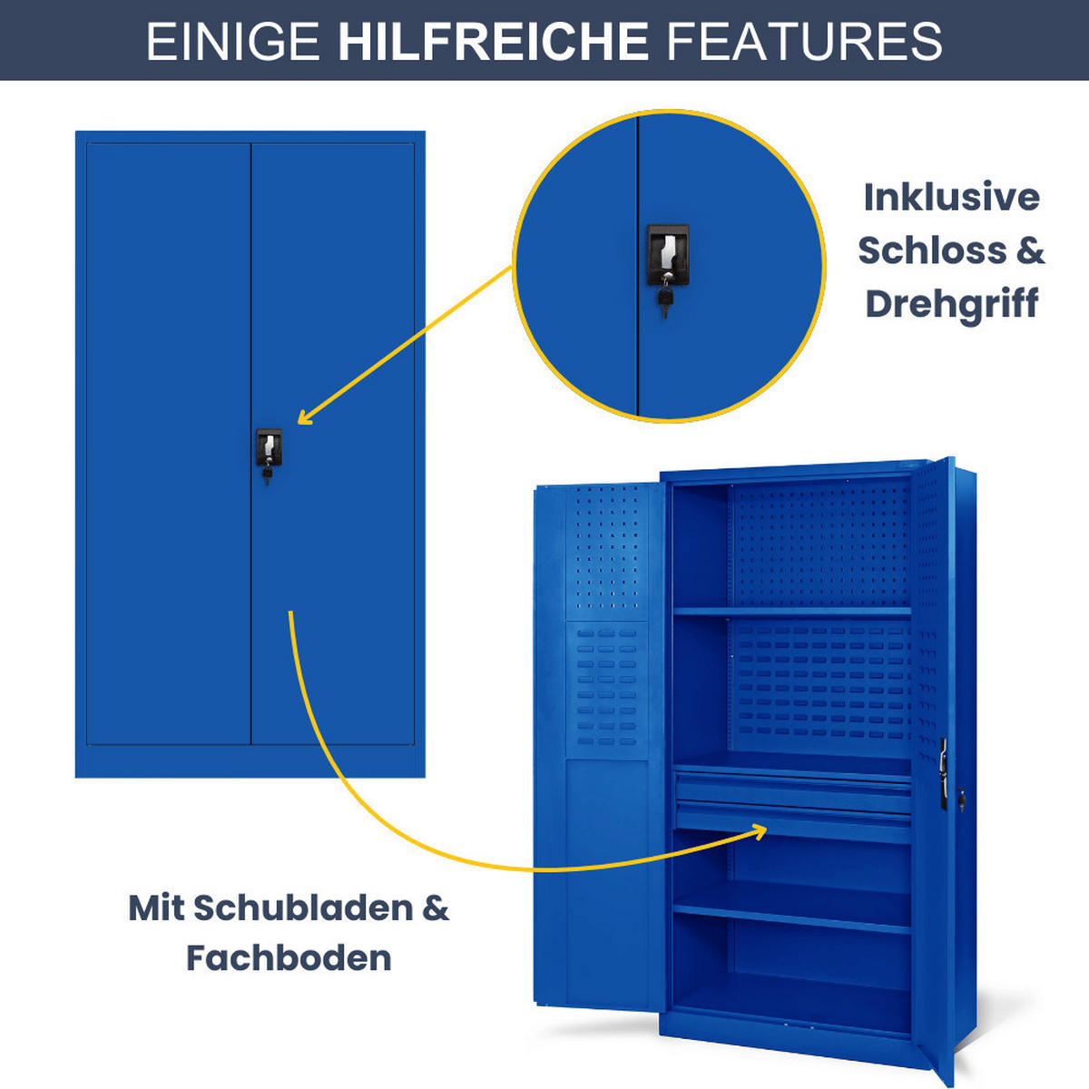WERKZEUGSCHRANK mit Lochwand AESO 185x92x50cm Blau - Blau, Metall (92/185/50cm) - DELUKE