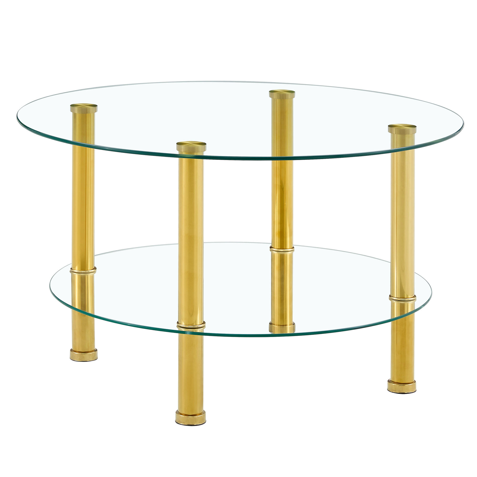 COUCHTISCH 70/70/42 cm Gold Transparent zweistufig mit Ablage aus Glas und Metall - Goldfarben, Glas (70/70/42cm) - OKWISH