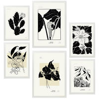 POSTER Set Mit 6 B & W Blumen 2 A3 & A4 Weißer Rahmen - Weiß, Papier (29/3cm) - Nacnic
