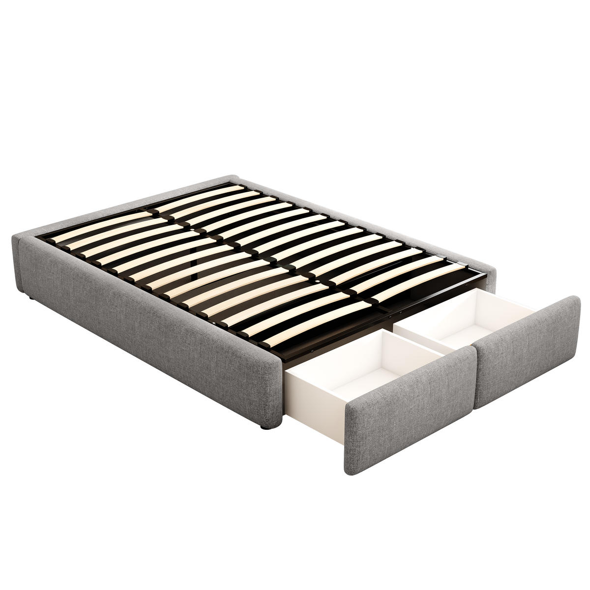 POLSTERBETT 140x200cm Grau Plattformbett ohne Kopfteil Hydraulik 2 Schubladen - Grau, Holz (140/200cm) - FLIEKS