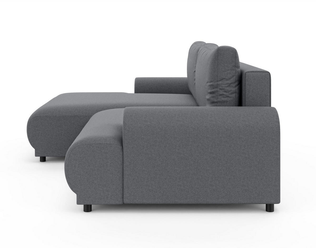 ECKSOFA mit Schlaffunktion, Bettkasten, extrabreite Ottomane links, abgerundete Armlehnen, B240/T145/H81 cm, Strukturstoff Dunkelgrau / 21034 - Dunkelgrau/Schwarz, Kunststoff/Textil (240/145cm) - luma-home