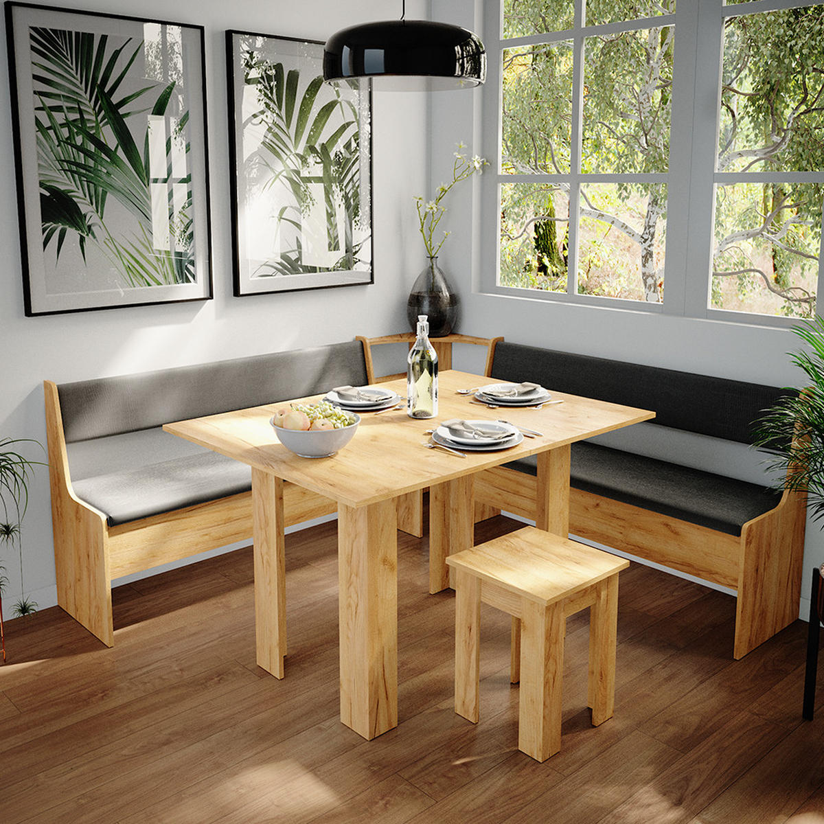 ECKBANKGRUPPE Roman Goldkraft Eiche 180 x 41.5 cm mit Tisch - Anthrazit/Eiche Wotan, Holzwerkstoff (180/80/180cm) - Vicco