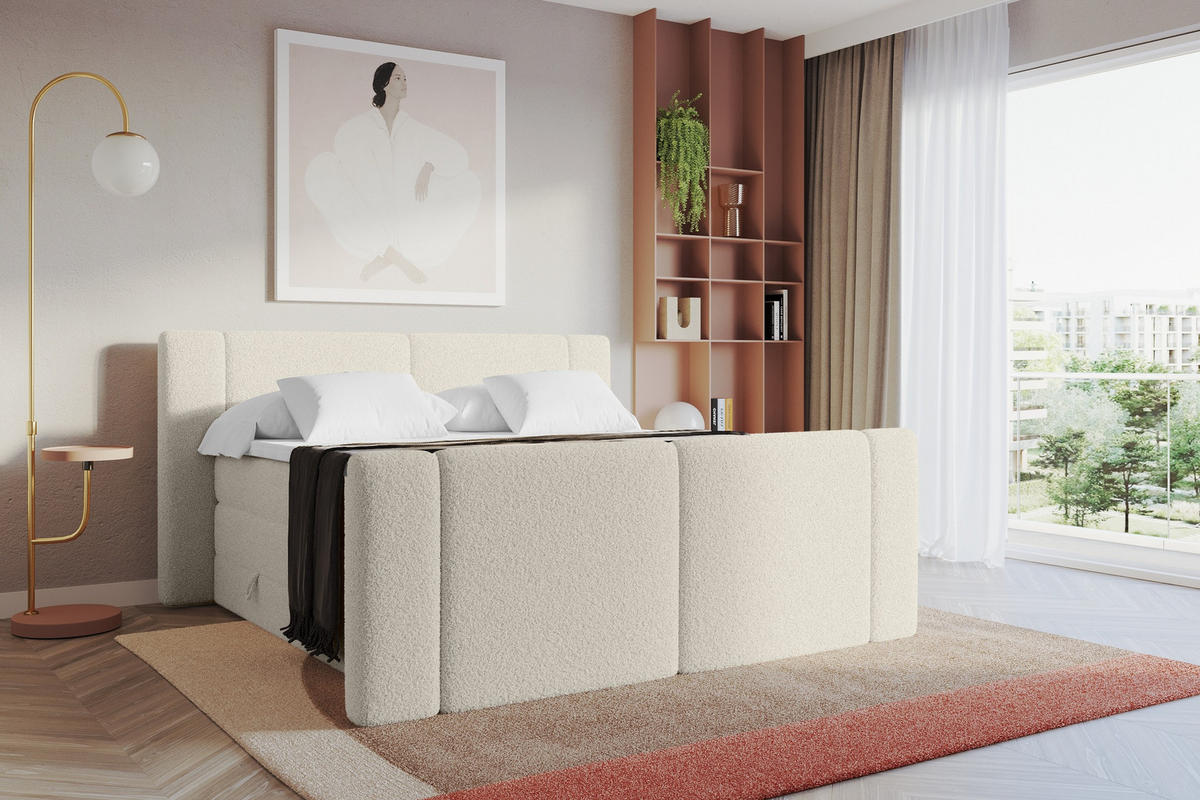BOXSPRINGBETT mit Matratze H3/H4 - EVON KING Zanozek - 140x200 cm Beige - Kaschmir, Holzwerkstoff (140/200cm) - ALTDECOR