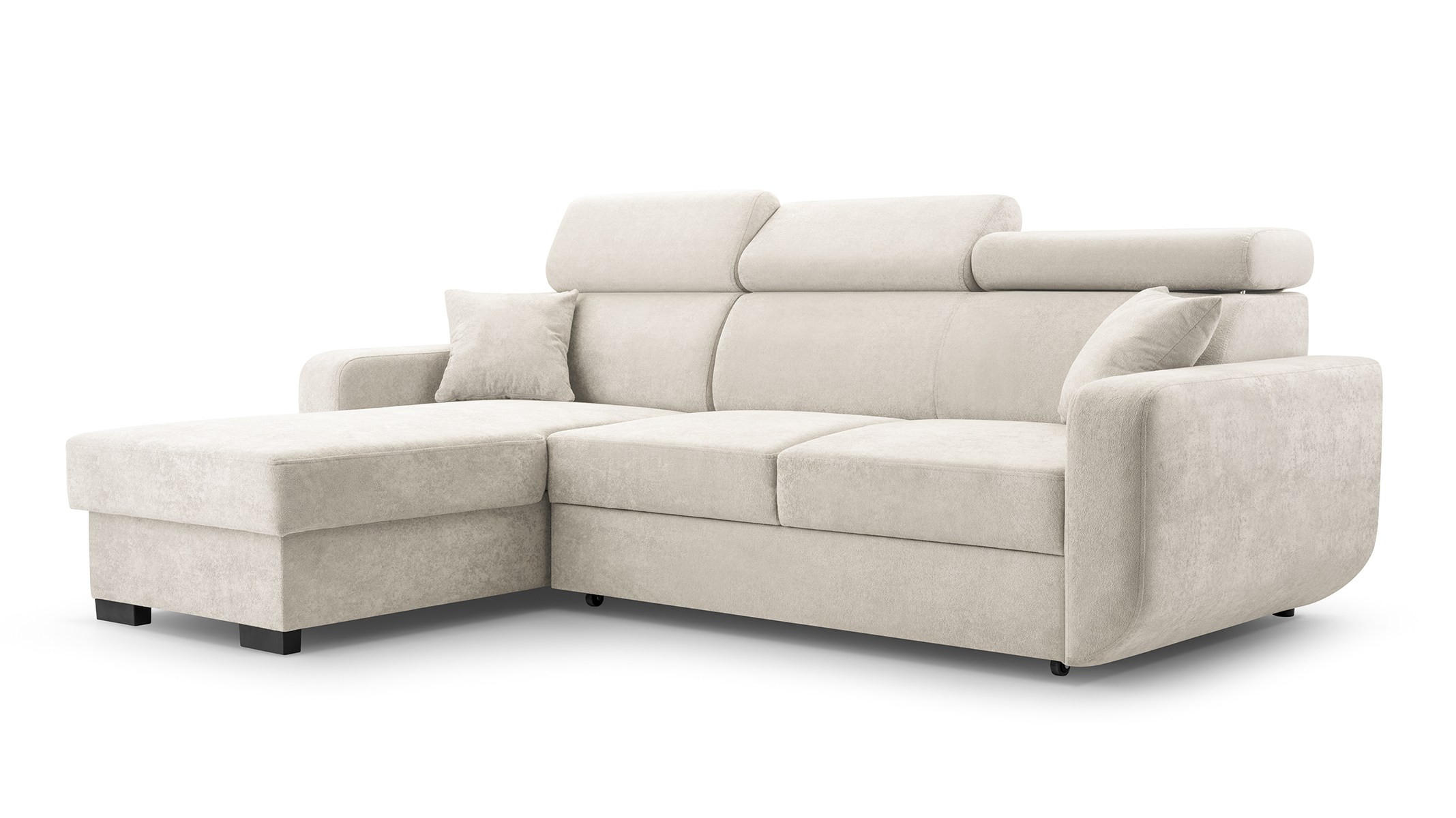 ECKSOFA CASTELLO Beige Plüsch-Stoff mit Schlaffunktion - Beige, Holz (236/165cm) - MASSENO