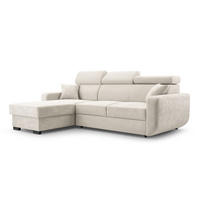 ECKSOFA CASTELLO Beige Plüsch-Stoff mit Schlaffunktion - Beige, Holz (236/165cm) - MASSENO