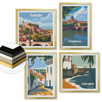 WANDBILDER 4er Set - 50x50 cm & 40x60 cm Goldrahmen - Retro-Stadtgrafiken - Goldfarben, Kunststoff (50/50cm) - ArtPrintCave
