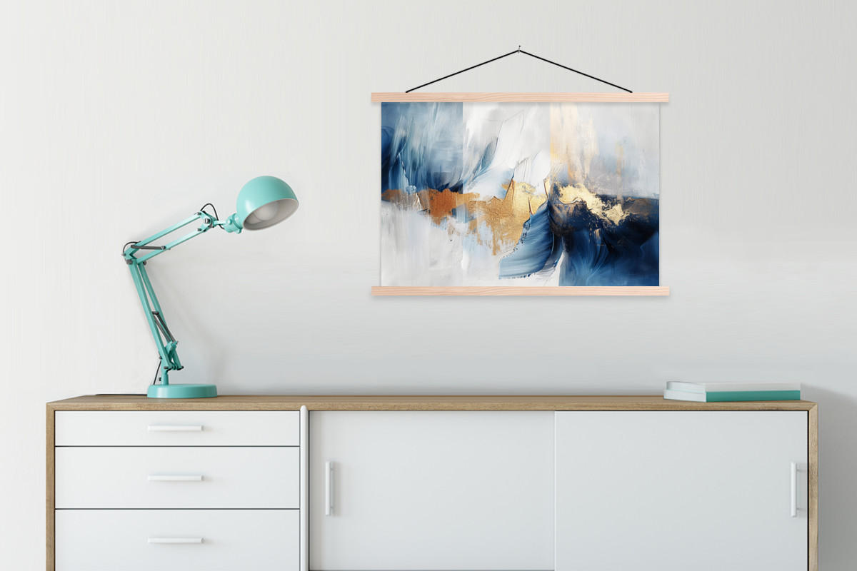 POSTER Gold - Blau - Aquarell - Kunst - Modern 90x60 cm - Hellblau, Textil (90/60/0.15cm) - MuchoWow