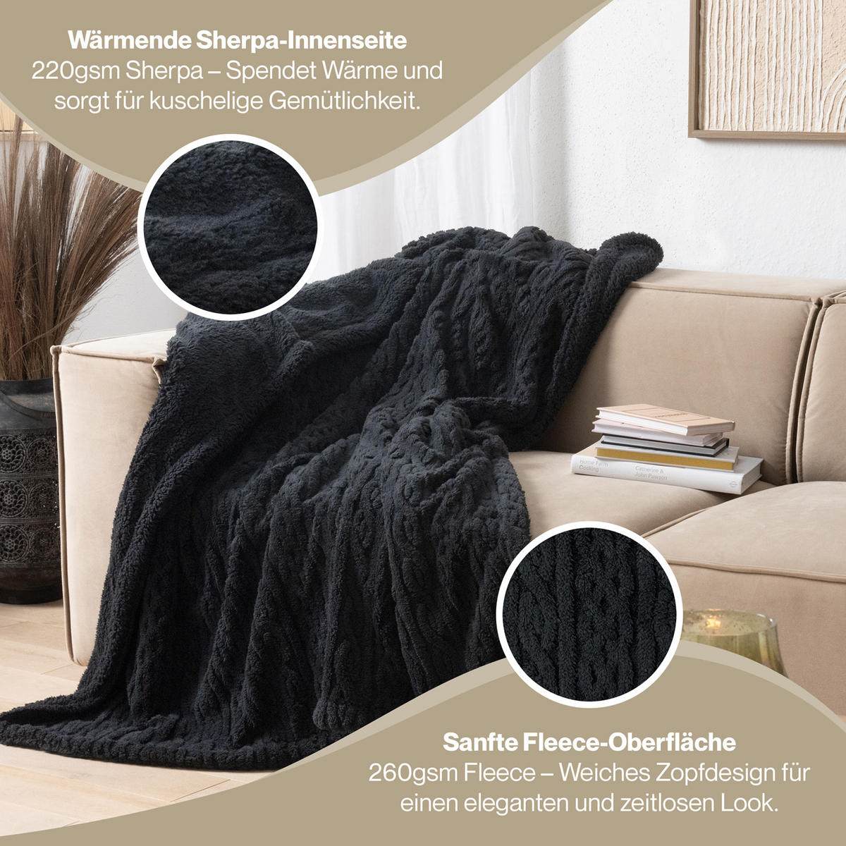 KUSCHELDECKE 230/270 cm, Schwarz - Schwarz, Textil (230/270cm) - Blumtal