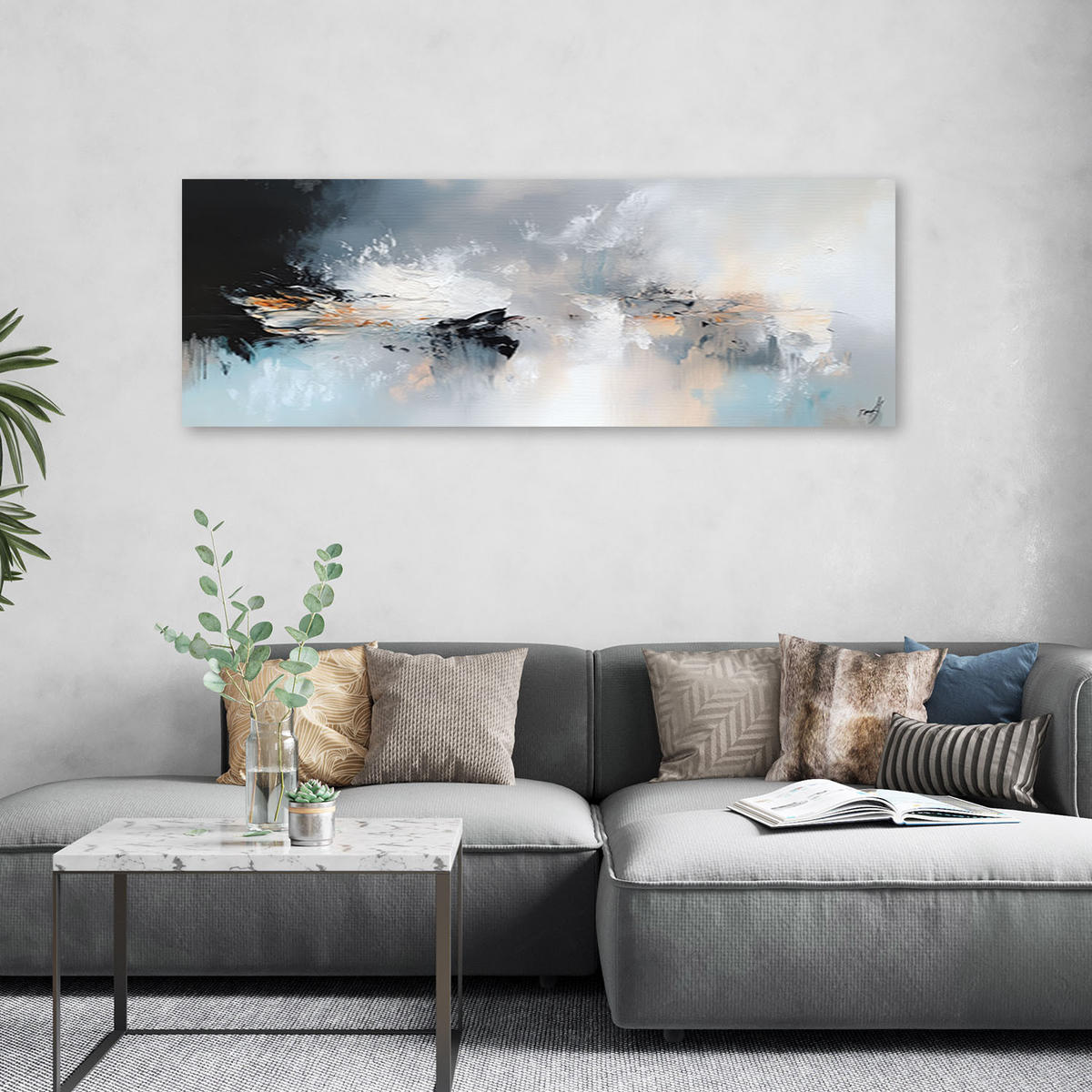 LEINWANDBILD Graue und goldene Abstraktion im Industriestil 90x30cm - Grau, Textil (90/30cm) - Feeby