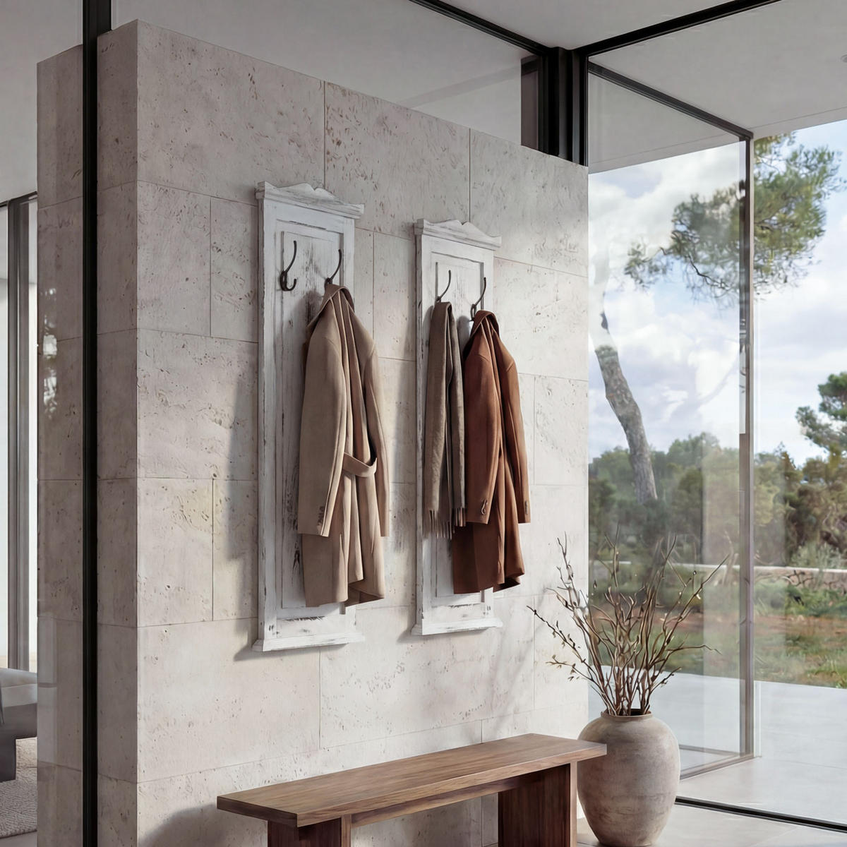 WANDGARDEROBE Weiß 2er-Set - Weiß, Holz (28/109/5cm) - MCW