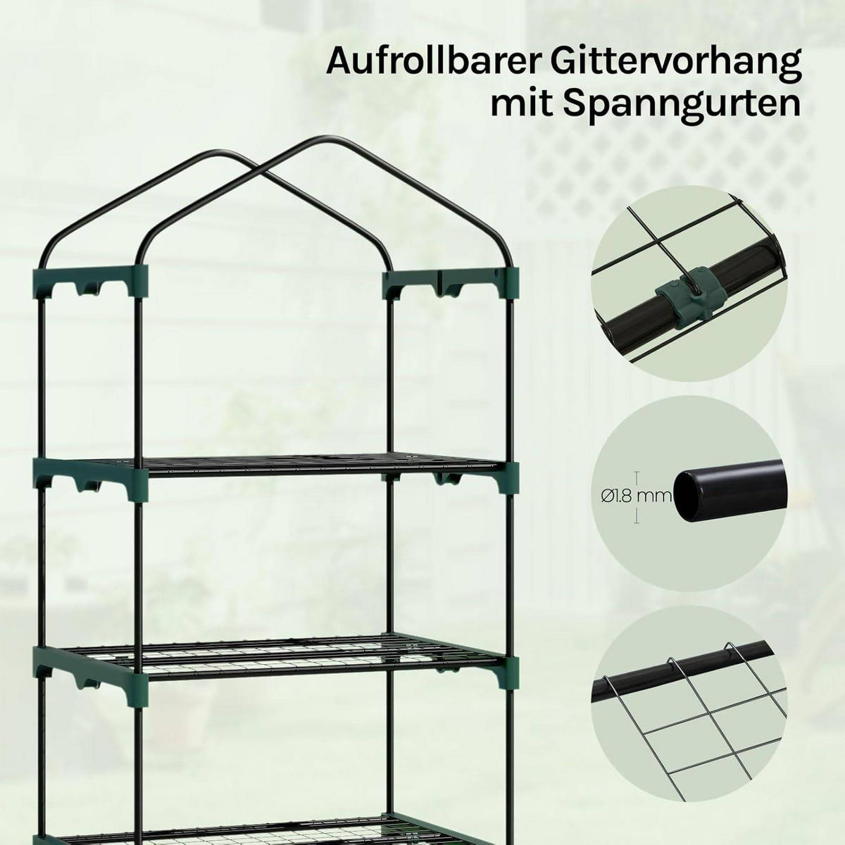 GEWÄCHSHAUS, Winterfest stabil platzsparend, 69 x 158 x 49 cm - Grün, Textil/Metall (69/125/49cm) - Woltu