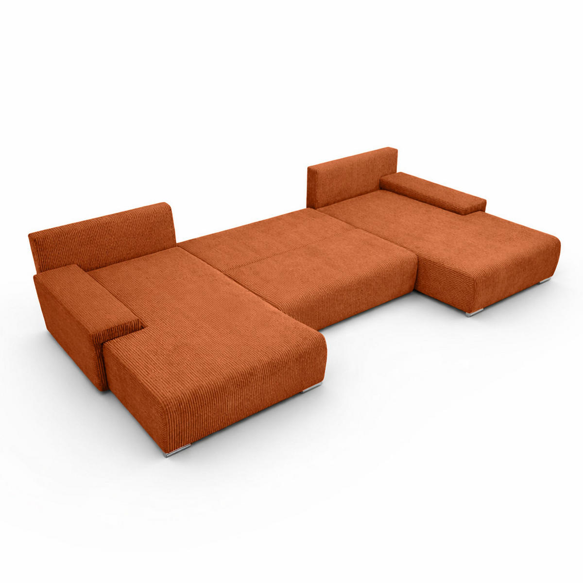 ECKSOFA U-Form Livorno Schlaffunktion Cord-Stoff Kupfer - Chromfarben/Schwarz, Holz/Kunststoff (348/93/188cm) - Kaiser Möbel