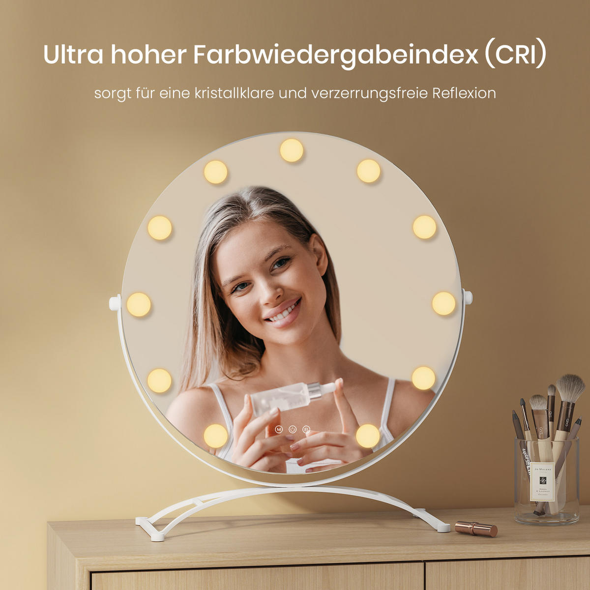 SCHMINKSPIEGEL Runder mit Beleuchtung, Weiß, ф50 cm - Weiß, Glas (50/6/50cm) - EMKE