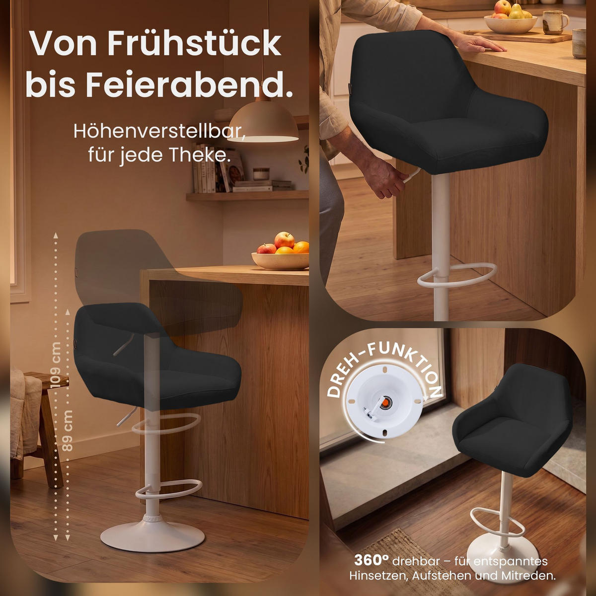 BARHOCKER 2er Set Stoff dunkelgrau - Dunkelgrau/Weiß, Textil/Metall (51/89/52cm) - CLP